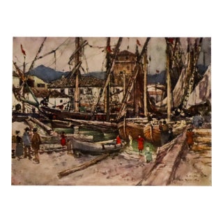 1905 Italian Original Print - Crowded Shipping, Viareggio - From Book Florence & Some Tuscan Cities (1905) For Sale