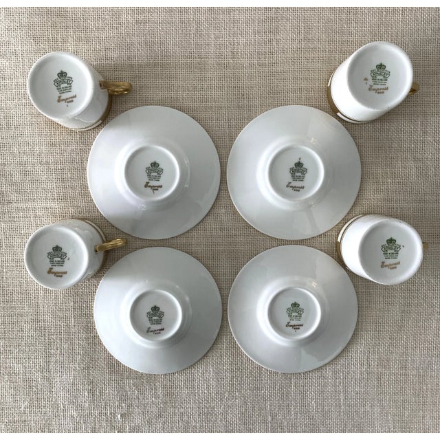 John Aynsley Vintage Aynsley Empress Gold Embossed Trim Demitasse Cup & Saucer Set, England- 8 Pieces For Sale - Image 4 of 10