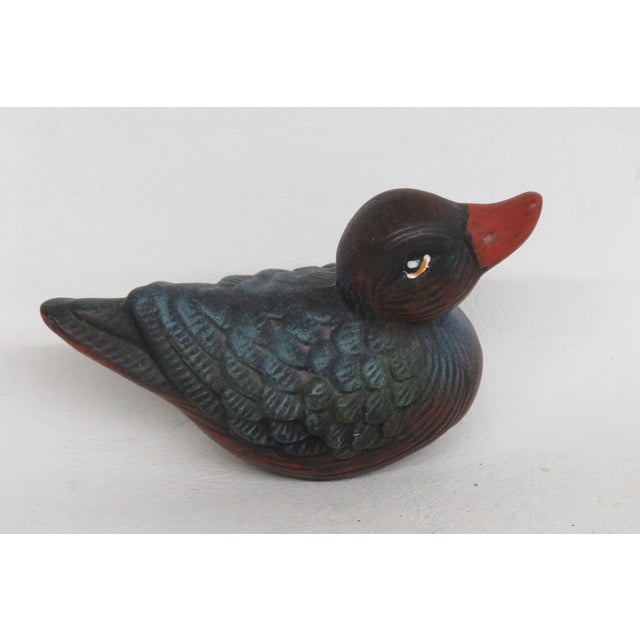 Duck Miniature Ceramic Figurine Hand Painted Green Blue Feathers Red Bill 4522b For Sale - Image 10 of 11