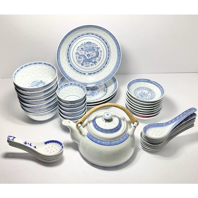 Tienshan “Rice Flower” Porcelain No chips, cracks, or fleabites. Set Includes 10 Chinese Teaspoons 5 1/4” 8 Sauce Dips 3...
