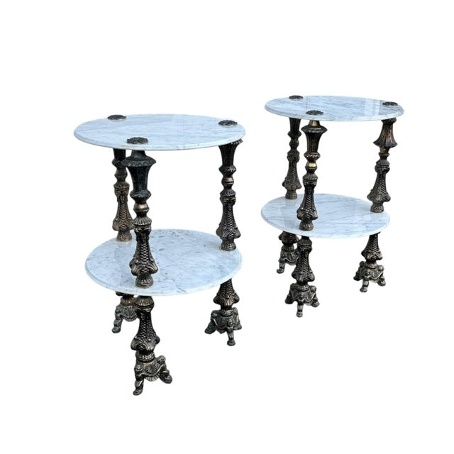 1940s 1940’s White Marble Italian Tiered Side Tables - A Pair For Sale - Image 5 of 12