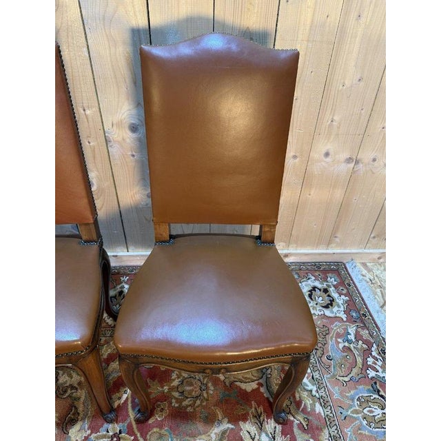 Louis XV Style Leather Chairs, Set of 4 For Sale - Image 3 of 12