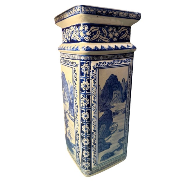 Blue Chinoiserie Qianlong Style Blue and White Porcelain Vases- A Pair For Sale - Image 8 of 12