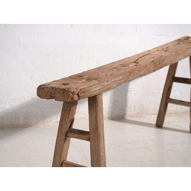 Antique Primitive Wooden Bench For Sale - Image 5 of 9