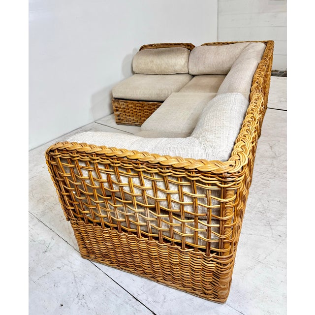 1970s Vintage Woven Rattan Sectional Sofa For Sale - Image 5 of 12
