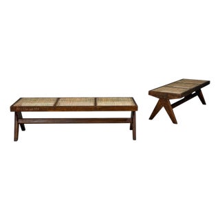 Pierre Jeanneret, Three Seat Benches, Teak, Cane, Chandigarh, India, 1960s For Sale