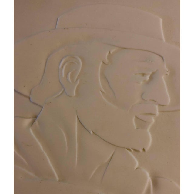Realism Abraham Harriton, Rare Milk Glass Carved Sculpture Panel Cowboy Indian WPA Artist Americana, c.1940 For Sale - Image 3 of 6
