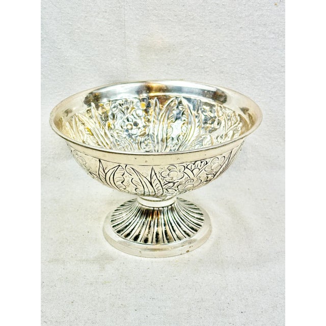 Indian Vintage Silver Colored Metal Compote For Sale - Image 3 of 9