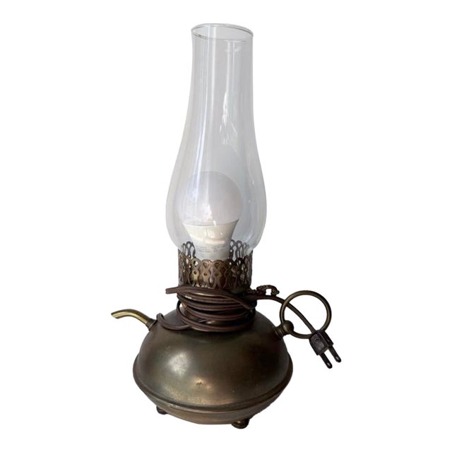 Vintage Early American Electric Brass Gas Oil Lamp Genie Lamp For Sale