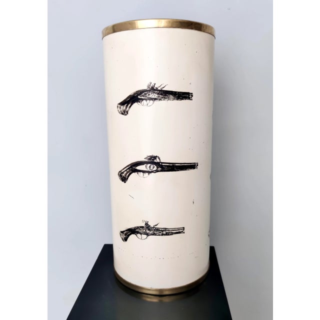 Beige Varnished Metal and Brass Umbrella Stand, 1950s For Sale - Image 15 of 15