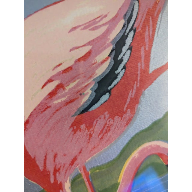 1960s 1970s Vintage Painting of Vibrant Pink Flamingos, Framed For Sale - Image 5 of 8