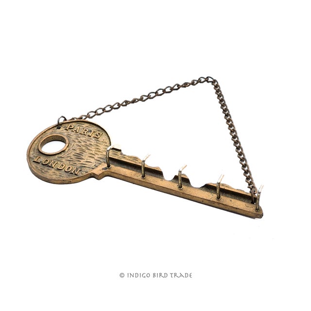 Mid-Century Modern Vintage Brass Paris London Hanging Key Holder Hook Rack For Sale - Image 3 of 5