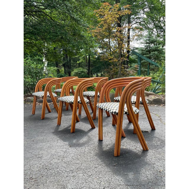 1970s Rattan Dining Chairs by Axel Enthoven With Mackenzie Childs Fabric - Set of 6 For Sale - Image 12 of 12