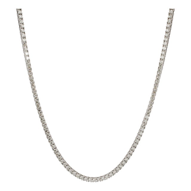 14k White Gold 11.88ct Round Diamond 4 Prongs Tennis Chain Matinee Necklace For Sale