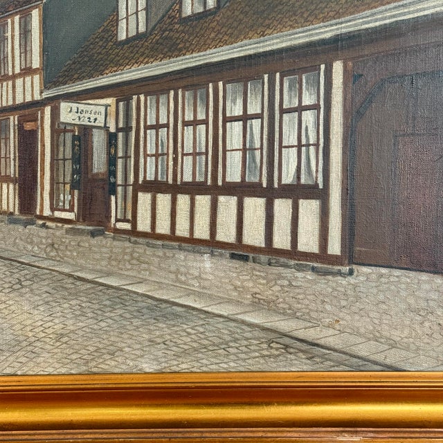 Realism Antique Danish Folk Art Cityscape Study of a Street, Signed For Sale - Image 3 of 6