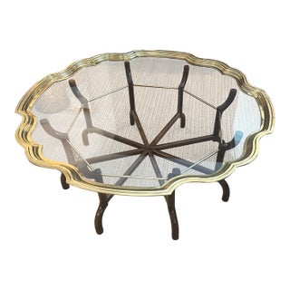 Vintage Baker Brass &. Glass Scalloped Coffee Table For Sale