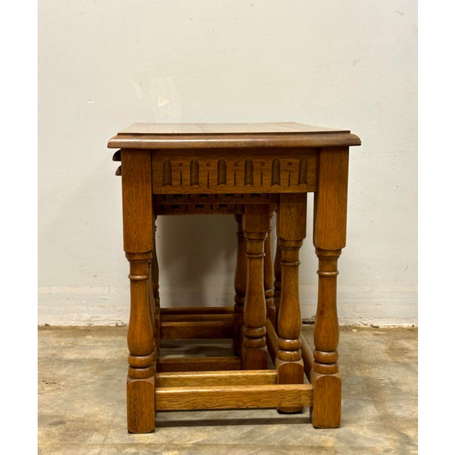 Vintage English Oak Nest of Tables For Sale - Image 9 of 9