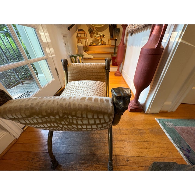 1920s Italian Brass Curule Bench With Lions Heads For Sale - Image 9 of 10