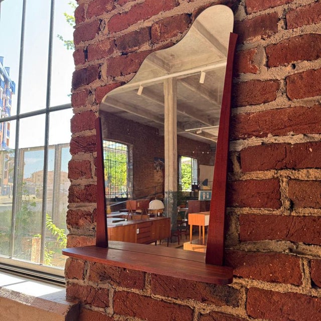 Vintage Danish Irregular Shaped Mirror with Shelf, 1960s For Sale - Image 4 of 5