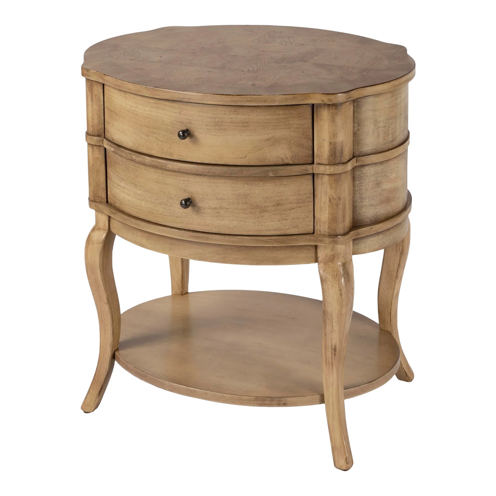 Jarvis Oval 2 Drawer Side Table, Beige | Chairish