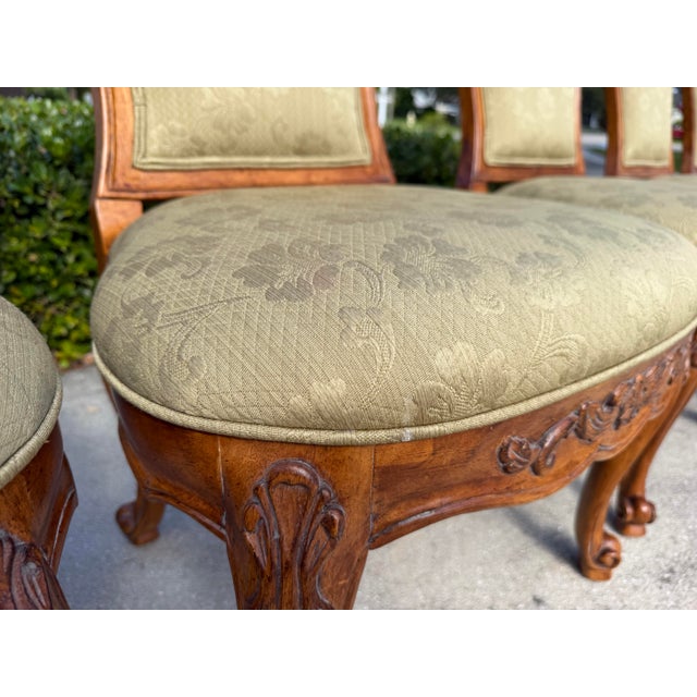 Century Furniture French Provincial Carved Wood Dining Chairs With Olive Damask Upholstery, Set of 6 For Sale - Image 11 of 12