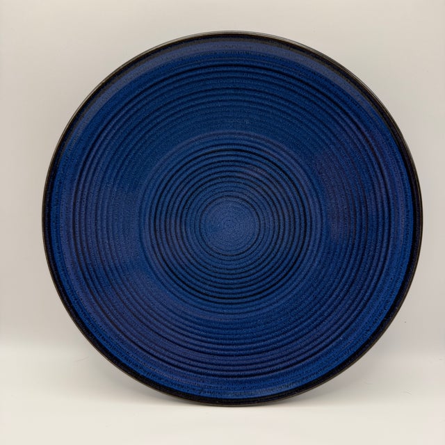 Thomas O'Brien Vintage Modern Blue Stoneware Dinner Plate, Set of 3 For Sale - Image 9 of 17