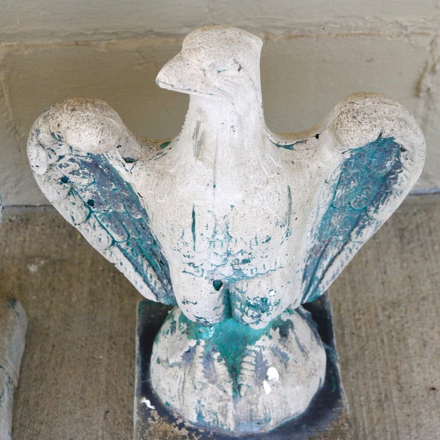 Teal Pair of Vintage Federal Style Concrete Eagle Garden Finials - 16" For Sale - Image 8 of 12