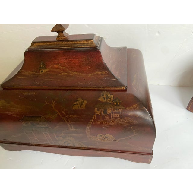 Chinese Asian Red Lacquer Box Vessel Urn For Sale In Cleveland - Image 6 of 11