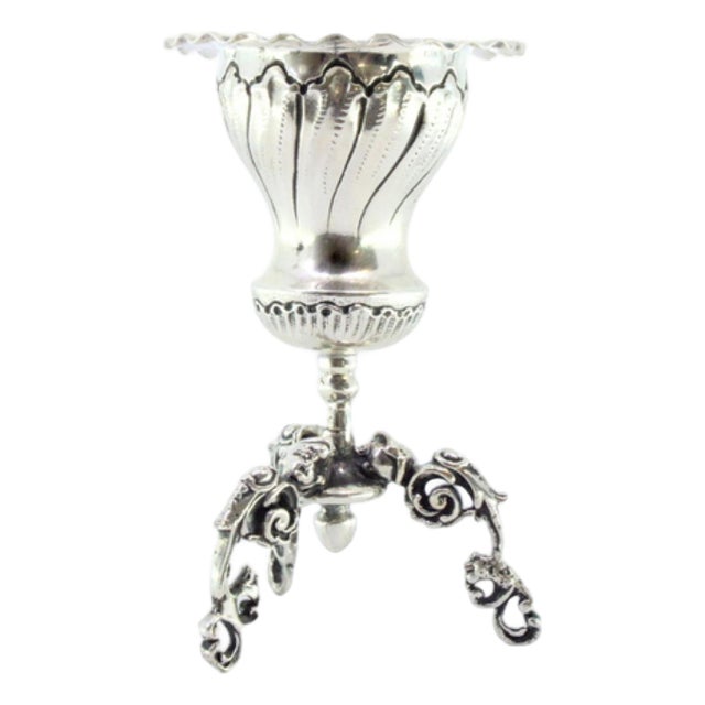 Silver Toothpick Holder with Reliefs, Tall Openwork Feet and Applications For Sale