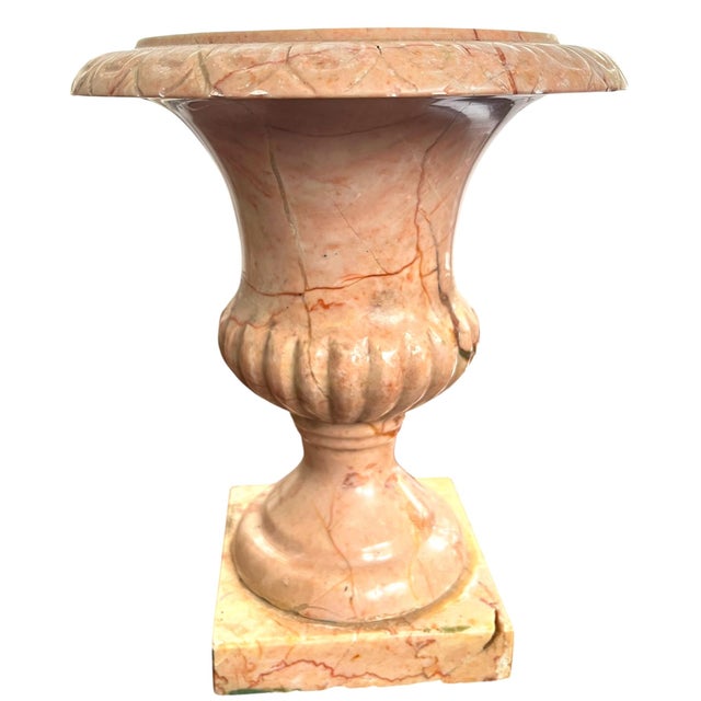 Grand Tour Vintage Carved Pink Marble Urn Jardinière Vessel For Sale - Image 3 of 9