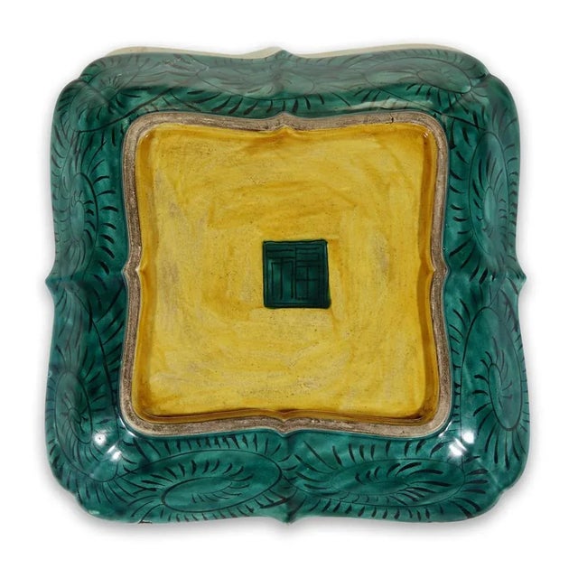 Dark Green Japanese Yoshidaya Saiko Kutani Ceramic Dish For Sale - Image 8 of 11