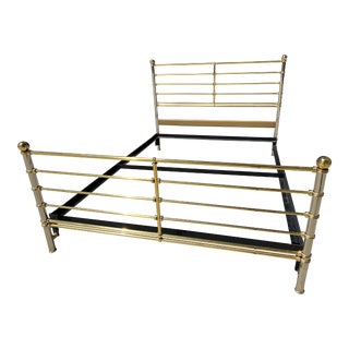1990s Modern Brass/Silver Accents Queen Bedframe - 5 Pieces For Sale