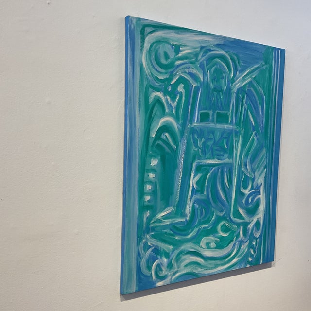 Abstracted Figures Blue Original Molly J Schiff Oil on Canvas For Sale In Chicago - Image 6 of 7