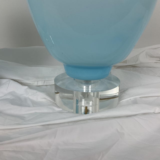 Rare Vinatge Blue Murano Glass Lamp Pair For Sale In West Palm - Image 6 of 10