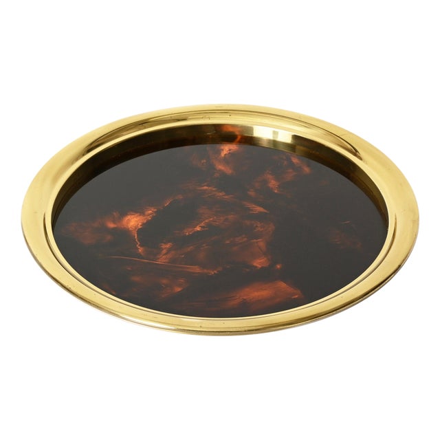 Round Serving Tray in Tortoiseshell Effect from Christian Dior, 1970s For Sale