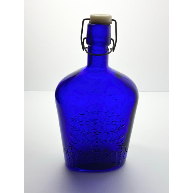 1970s Vintage Italian Cobalt Blue Glass “Cognac” Decanter Bottle For Sale - Image 4 of 8
