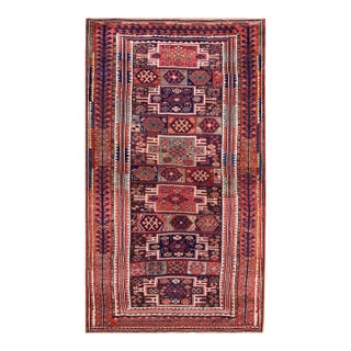 1890s Multicolor Geometric Tribal Antique Persian Kurdish Rug 4'6" X 7'8" Handknotted Wool Carpet For Sale
