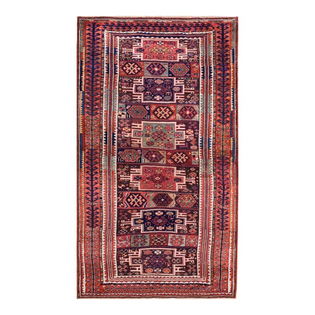 1890s Multicolor Geometric Tribal Antique Persian Kurdish Rug 4'6" X 7'8" Handknotted Wool Carpet For Sale