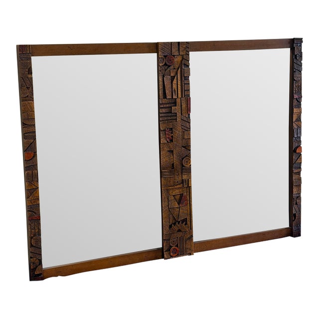 Lane Pueblo Brutalist Oak Wall Mirror – Paul Evans Style Frame 1970s For Sale