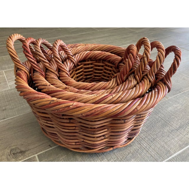 Circa 1980 Natural Willow Handwoven Nesting Baskets - Set of 4 For Sale - Image 13 of 13