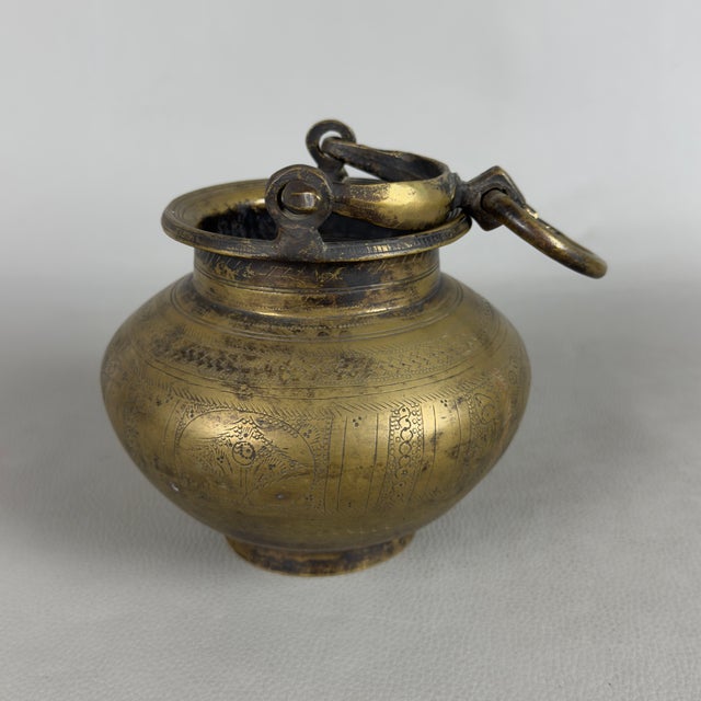 Antique 20th Century Indian Ritual Lota Vase in Engraved Brass For Sale - Image 3 of 9