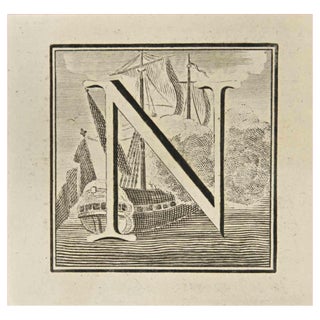 Luigi Vanvitelli, Letter of the Alphabet N, Etching, 18th Century For Sale