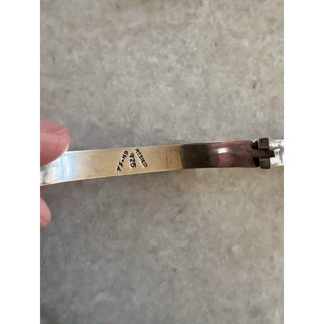 Handsome vintage Taxco Mexican sterling silver and malachite hinge bracelet. Stamped. Made in Mexico/ 925.