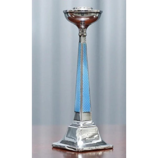 Sterling Silver & Guilloche Enamel Candlesticks by Charles Green & Co, 1927, Set of 2 For Sale - Image 4 of 18