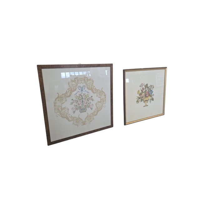 Shabby Chic Style Handcrafted Embroidery Panels, 1970s, Set of 2 For Sale - Image 12 of 14