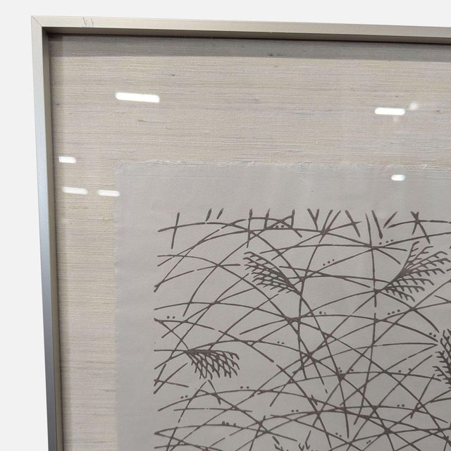 Framed Asian Ink on Silk – Minimalist Reed Landscape W/ Artist Seal For Sale - Image 4 of 5