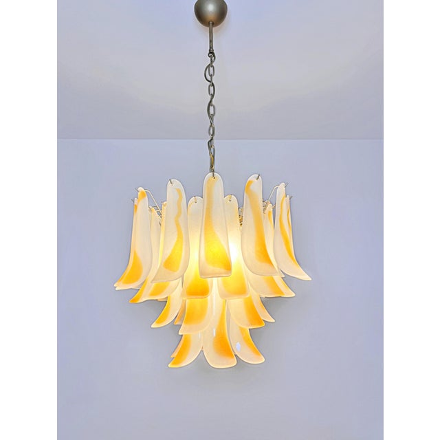 Vintage Italian Murano Chandelier with Acid-Etched Amber Glass Petals, 1990s For Sale - Image 4 of 17