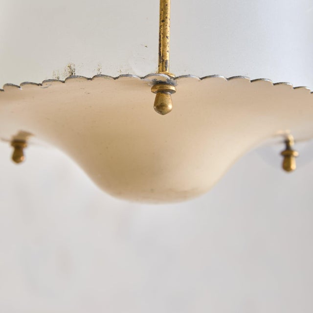 Italian Cylindrical Ivory Lacquer + Starburst Glass Lantern Pendant, 1950s For Sale In Chicago - Image 6 of 11