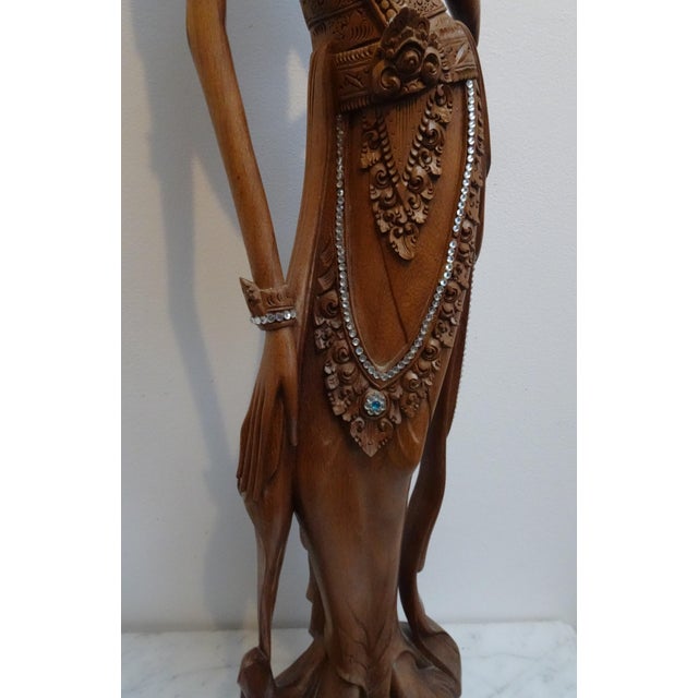 Large Balinese Hand-Carved Coromandel Wooden Sculpture of Dancer, Indonesia, 1920s-1940s For Sale - Image 9 of 18