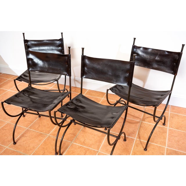 Vintage Dining Chairs in Leather and Wrought Iron, 1970s, Set of 4 For Sale - Image 15 of 18